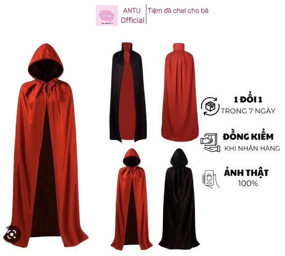 Trang phục hóa trang, áo choàng thần chết, ma cà rồng ANTU dài 90-120 cm cho người lớn và trẻ em, trang phục Halloween