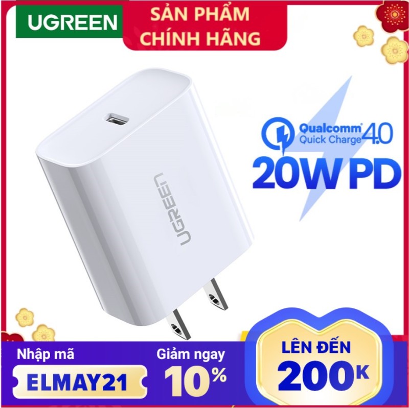 Cốc sạc Nhanh UGREEN 20W Power Delivery Fast Charger for iPhone 12 Pro max SAMSUNG Xiaomi Huawei VIVO OPPO