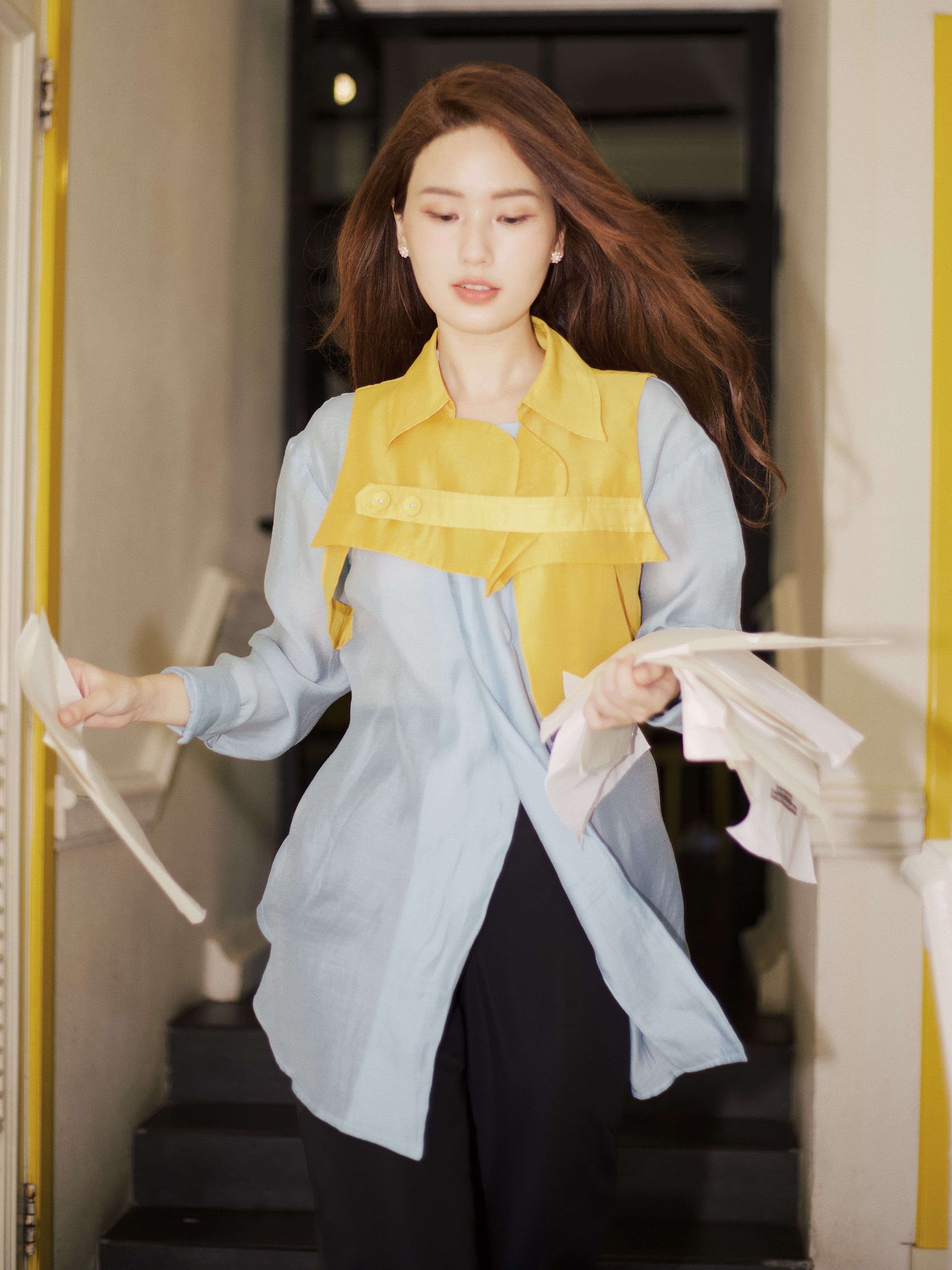 MAKI - Elisa Shirt - Áo sơ mi xanh vàng