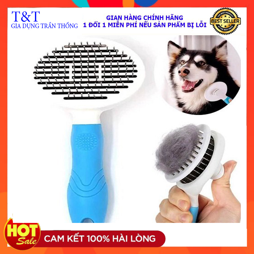 Lược chải lông cho chó mèo có nút bấm - bàn chải lông chó mèo chất lượng - lược chải lông chó 2 mặt - mèo cún - ban chai long cho meo - chăm sóc chó mèo