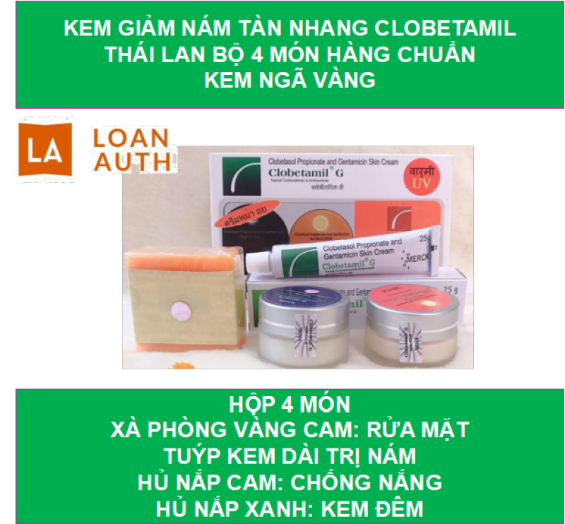 Kem giảm nám tàn nhang Clobetamil Thái Lan bộ 4 món hàng chuẩn kem ngã vàng-shop loan auth giá rẻ