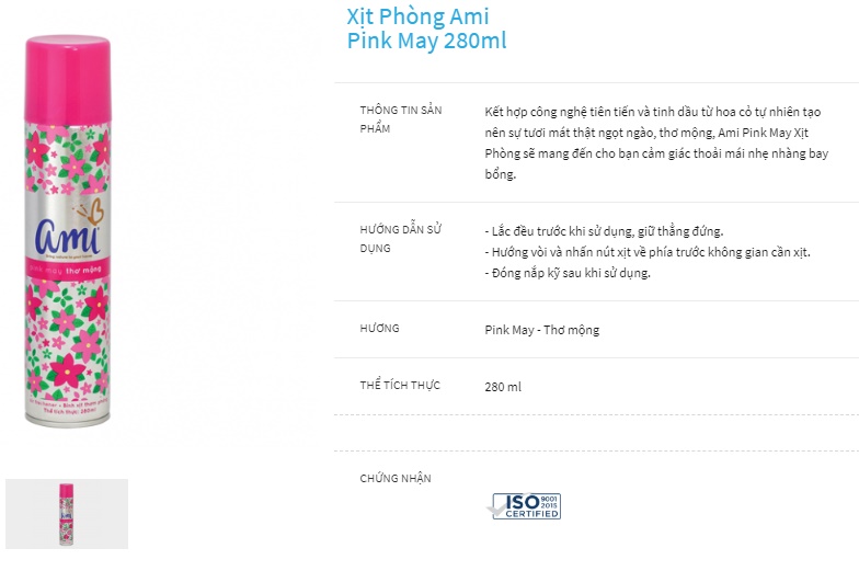 Nước hoa Xịt Phòng Ami 280ml (nhiều mùi hương)
