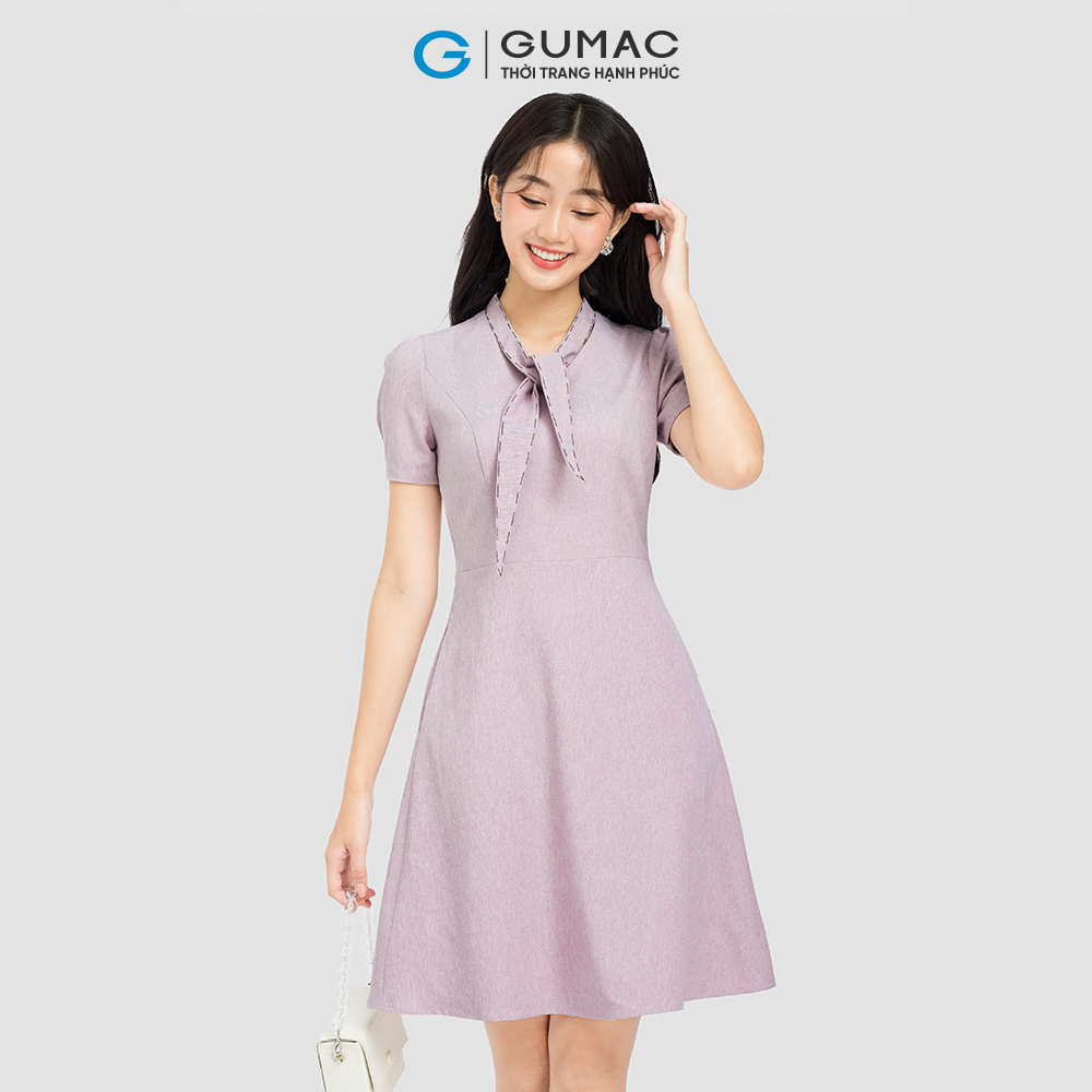 Đầm form A GUMAC, đầm phối chỉ thắt nơ DC08038