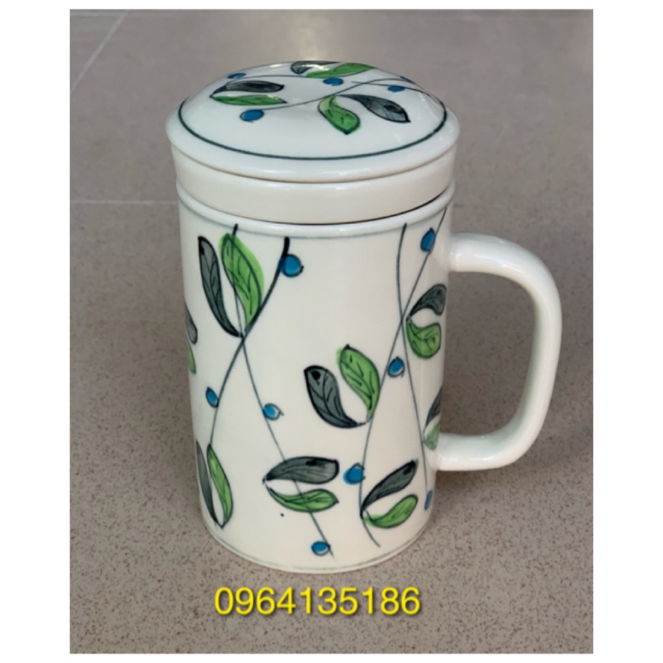 Cốc lọc trà vẽ hoa hoa ô liu gốm sứ Bát Tràng