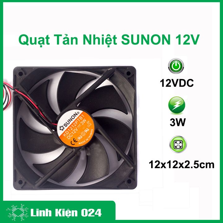 Quạt tản nhiệt 12V 3W SUNON kích thước 12x12x2.5cm tốc độ cao làm mát, tản nhiệt thiết bị máy móc