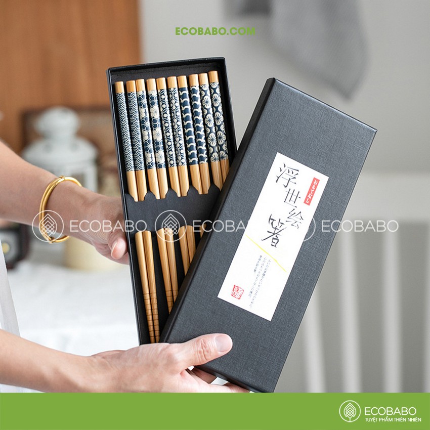 Đũa tre xuất NHẬT kháng khuẩn set 5 đôi - Ecobabo