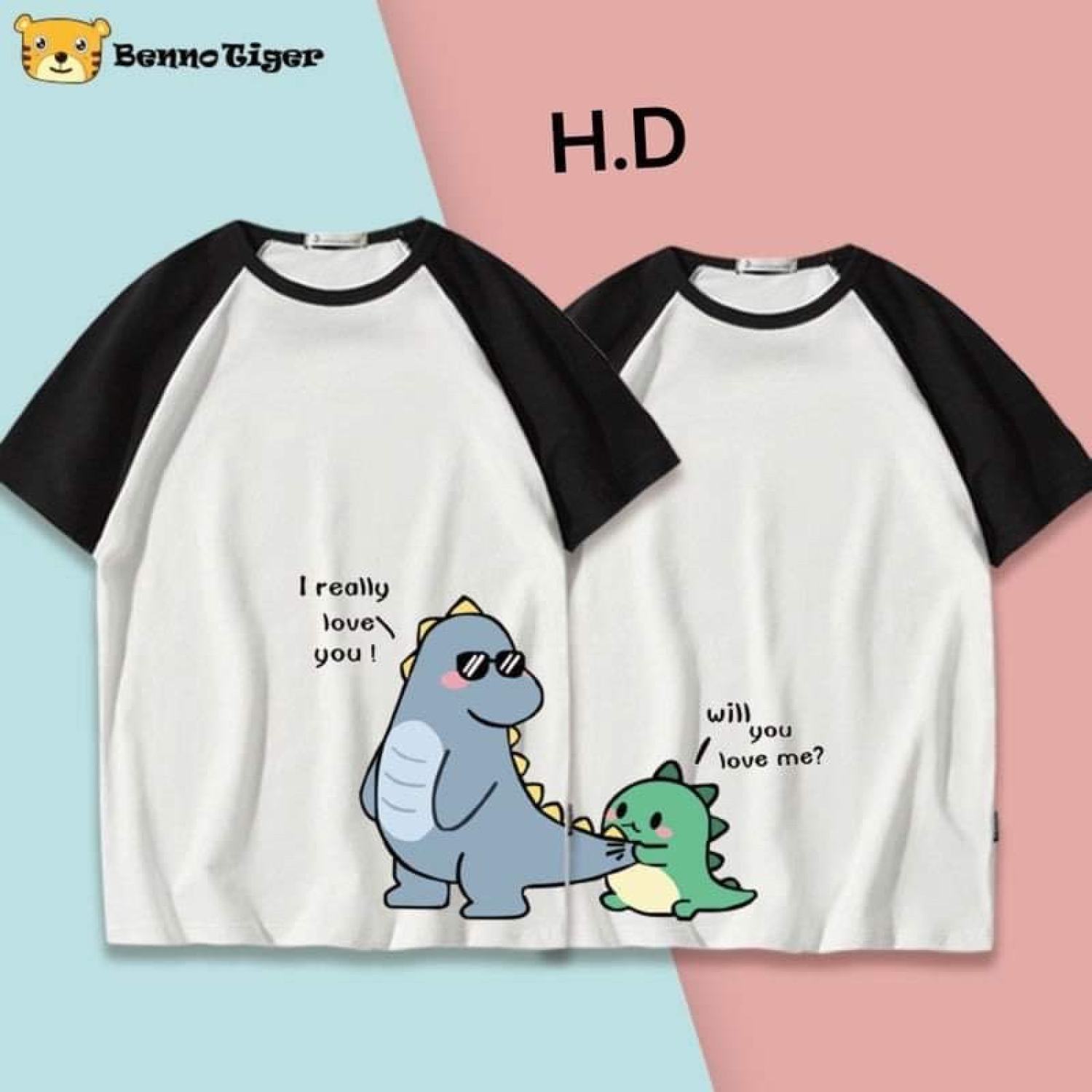 Sét áo thun đôi japlang khủng Long bám đuôi