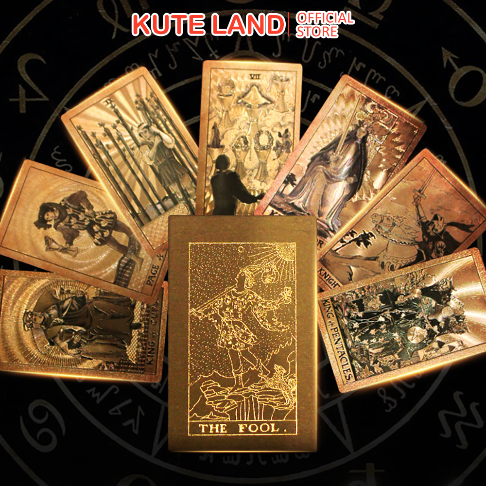 Bộ bài tarot gold foil cao cấp waite brown chất liệu pvc chống nước the fool hộp cứng