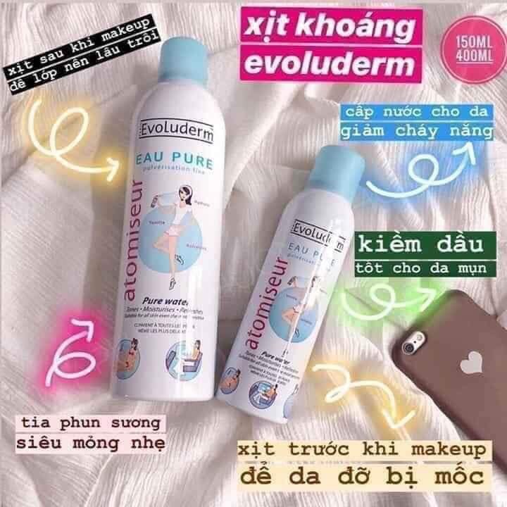 Xịt Khoáng Evoluderm Atomiseur Eau Pure Pháp Cẩm Ẩm Làm Dịu Da