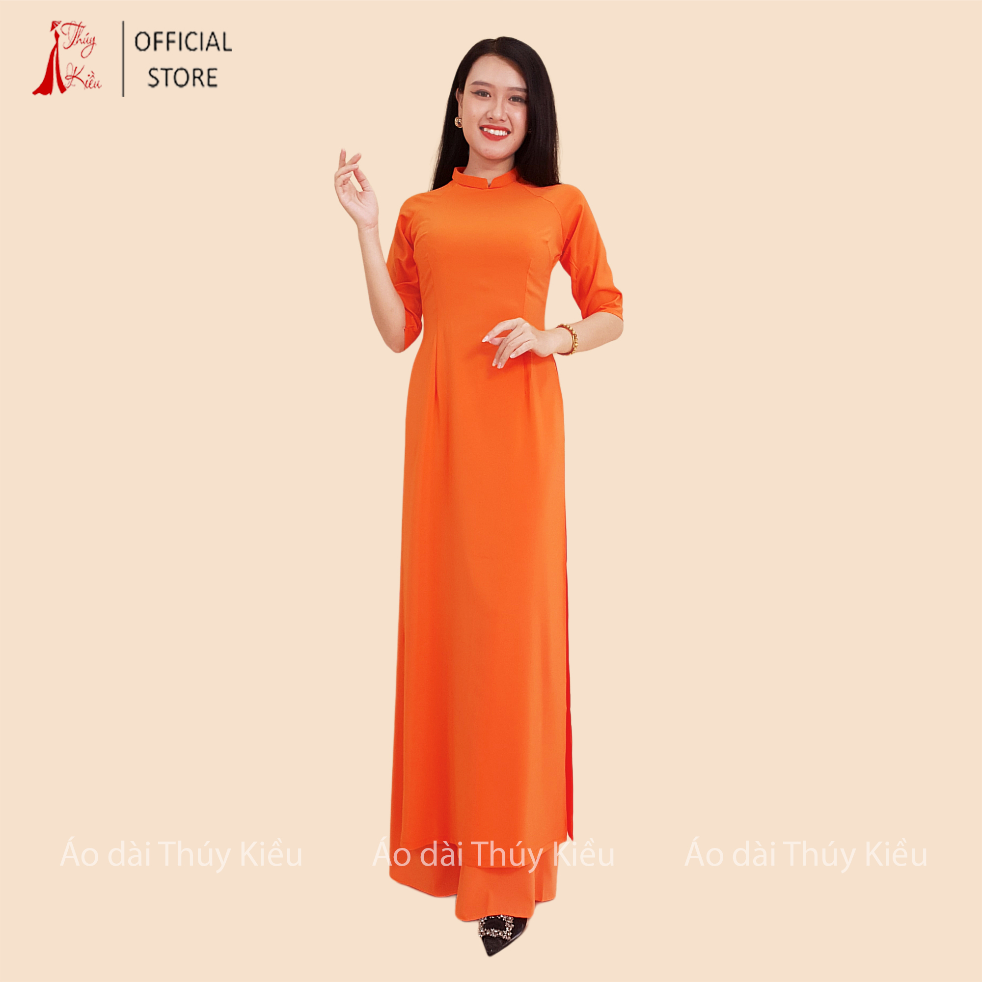 Áo dài trơn lụa Nhật cổ 2 CM màu cam cà rốt AK37 ❤️FREESHIP❤️ mềm mại, co giãn, thấm hút mồ hôi, áo dài truyền thống, áo dài giá rẻ
