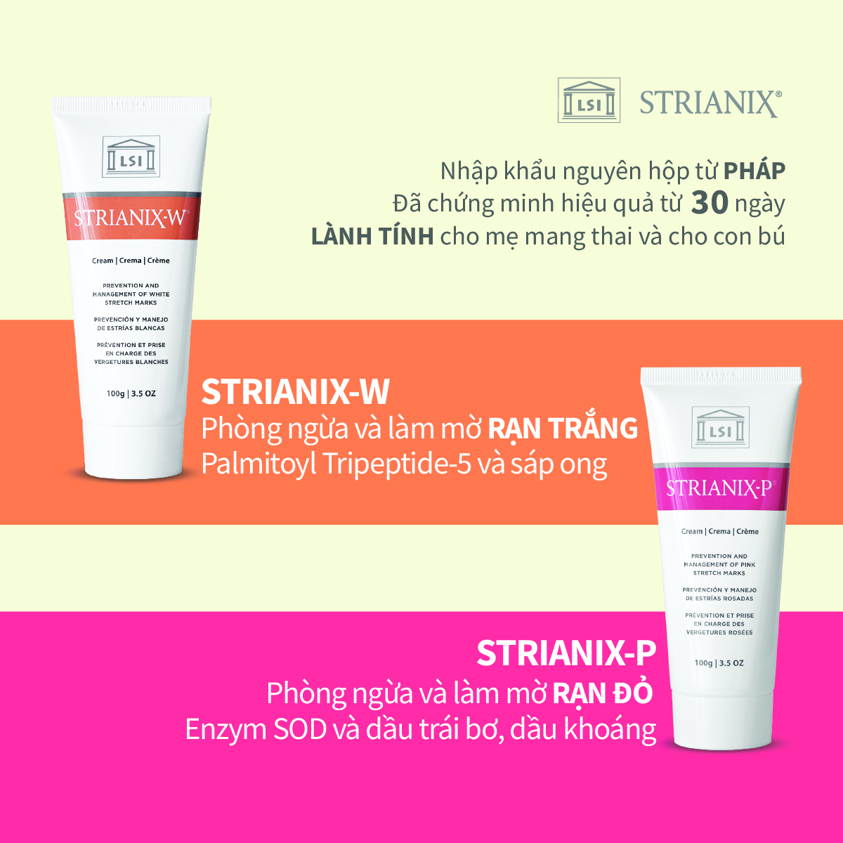 Set 2 tuýp 100g kem rạn STRIANIX-P phòng và làm mờ RẠN ĐỎ