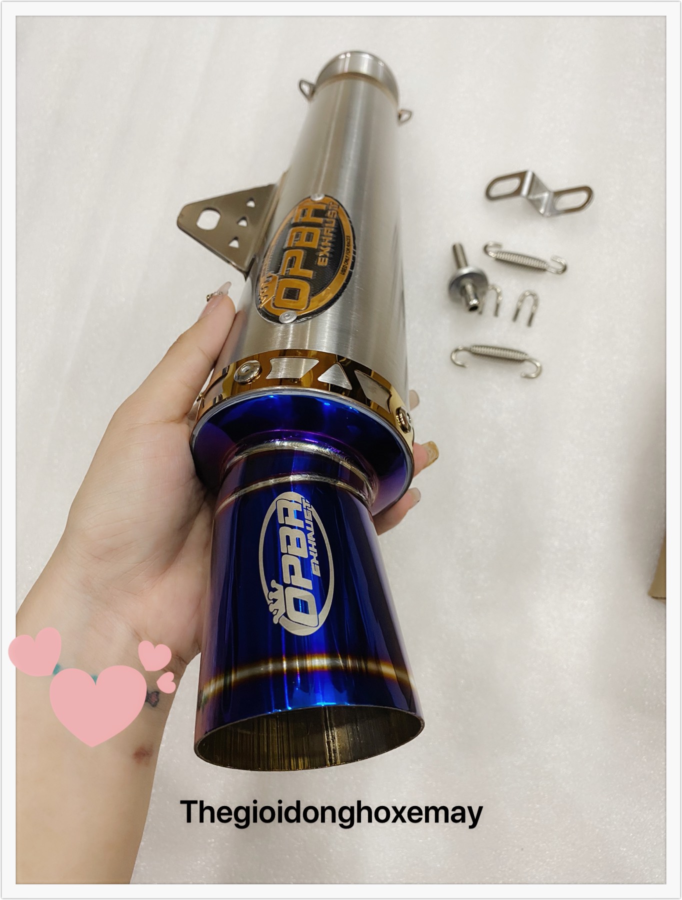 lon pô tăng đùi gà opbr titan ko nỉ, tiếng pô ấm, phù hợp với mọi loại xe, có kèm phụ kiện kèm theo