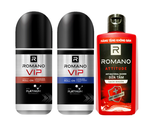 Combo 2 Lăn Khử Mùi cho Nam Romano VIP Platinum 50ml/chai+Tặng Sữa tắm(hoặc dầu gội) 60g giá rẻ