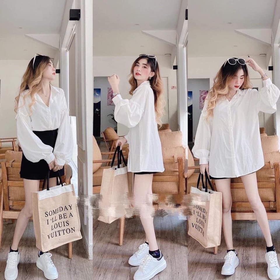Áo sơ mi trắng nữ tay phồng dễ thương