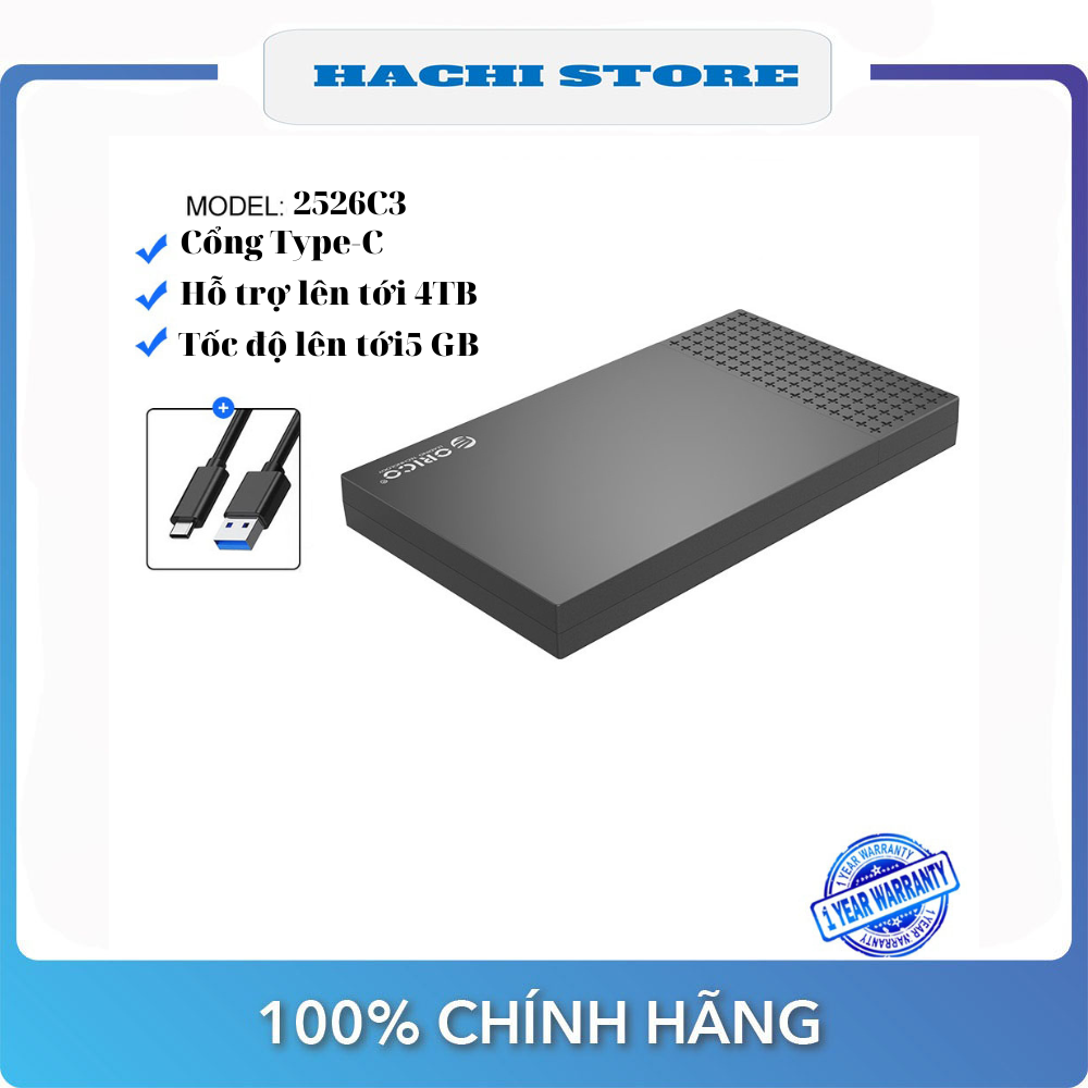 HDD Box ổ cứng 2.5" cổng TypeC ORICO 2526C3- Hàng phân phối chính hãng