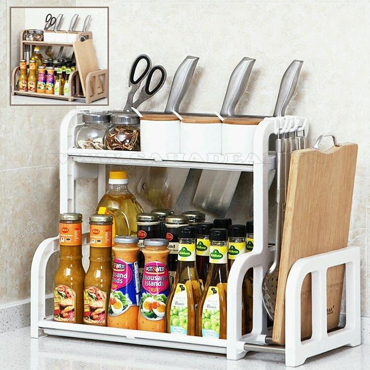 Kệ đựng gia vị chữ H, có khay để thớt tiện lợi, sạch sẽ, gọn gàng, chất liệu inox chắc chắn