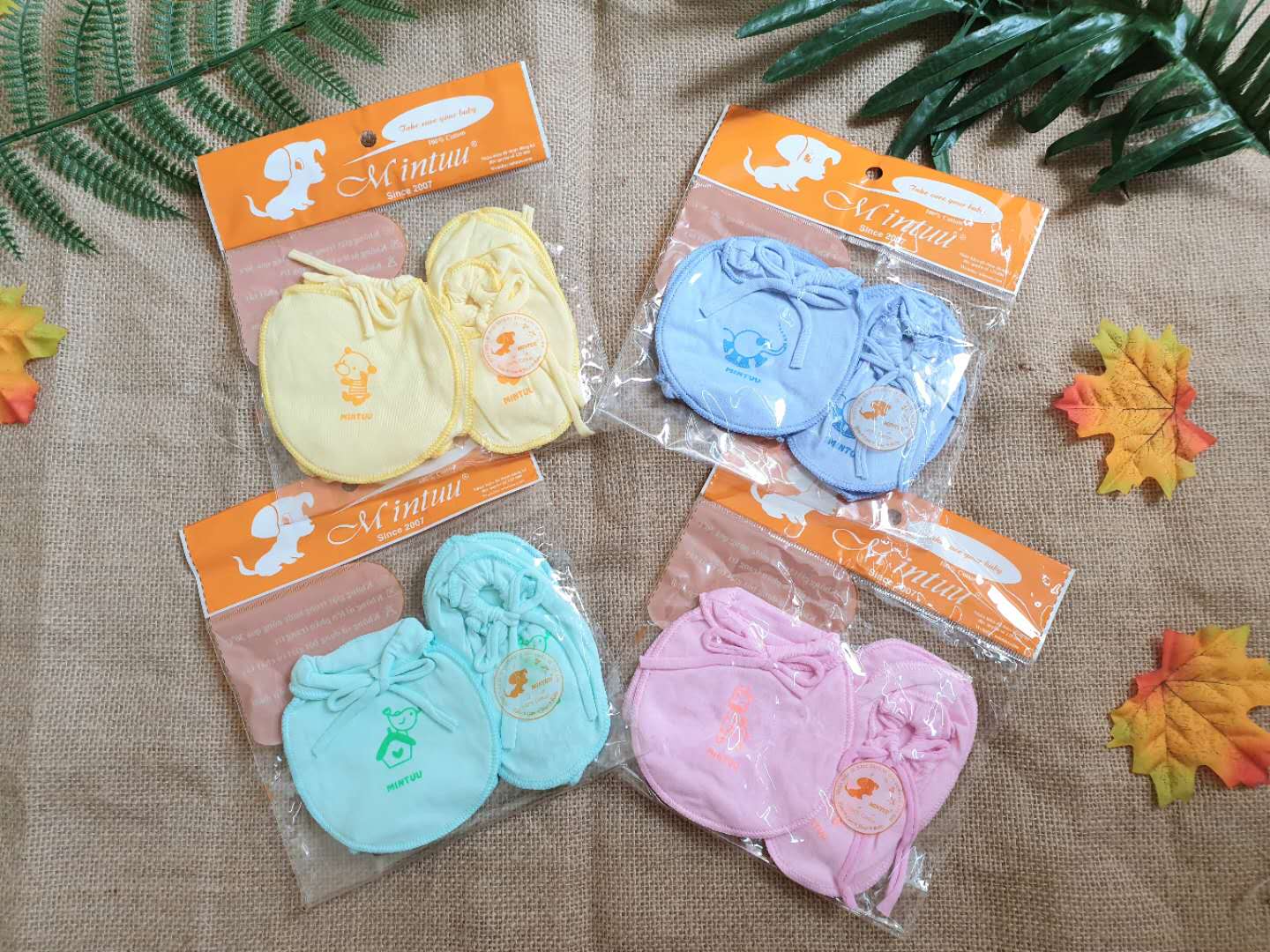 combo 2 set bao tay bao chân cột dây màu Mintuu cho bé