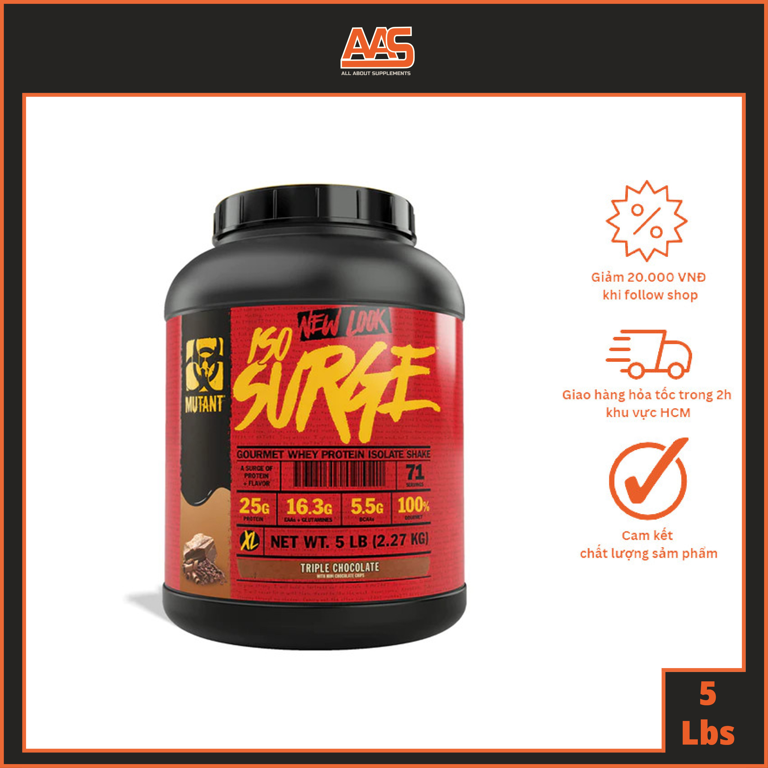 [HCM]WHEY PROTEIN - MUTANT - ISO SURGE - 5lbs (73 servings )  - Bổ sung 100% whey protein isolate - Từ Canada