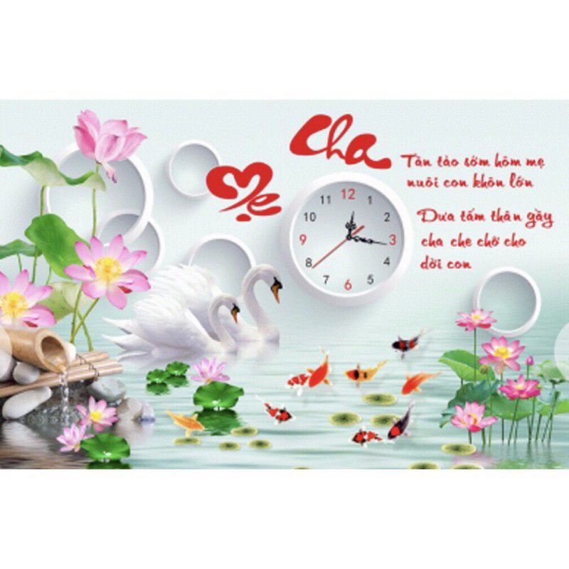 Tranh đính đá đồng hồ cha mẹ lg1635
