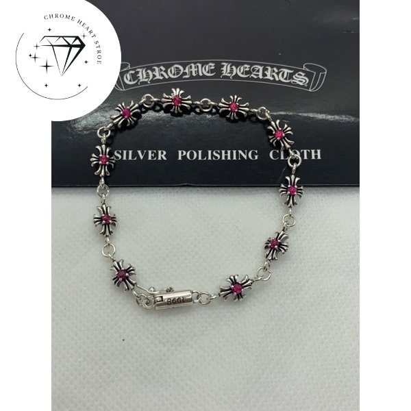 Lắc tay Chrome Heart Cross bạc đá hồng fullbox cao cấp.