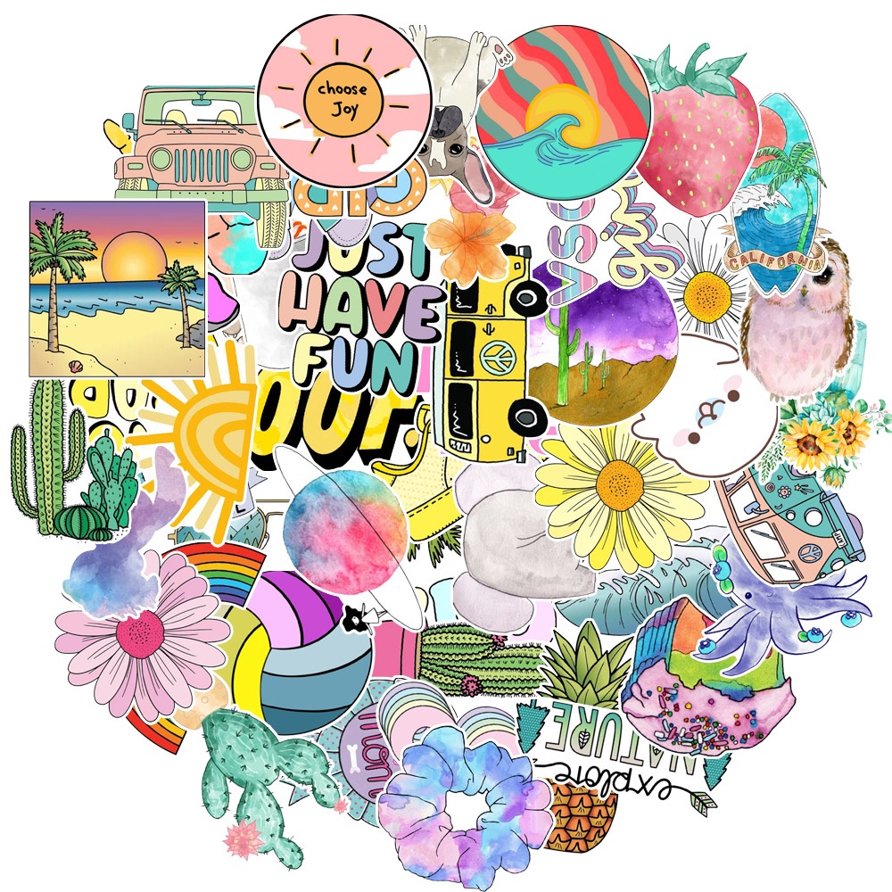 50 sticker dán mũ bảo hiểm, hình dán chống nước vsco chủ đề HẠNH PHÚC SỐ 2 graffiti nhãn dán máy tính, dán xe