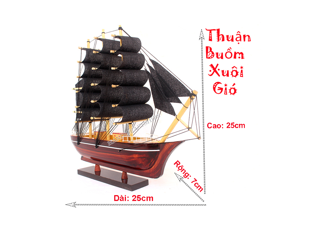 Combo 2 thuyền buồm (Màu đen size 25cm + Màu trắng size 20cm), có video thuyền thật