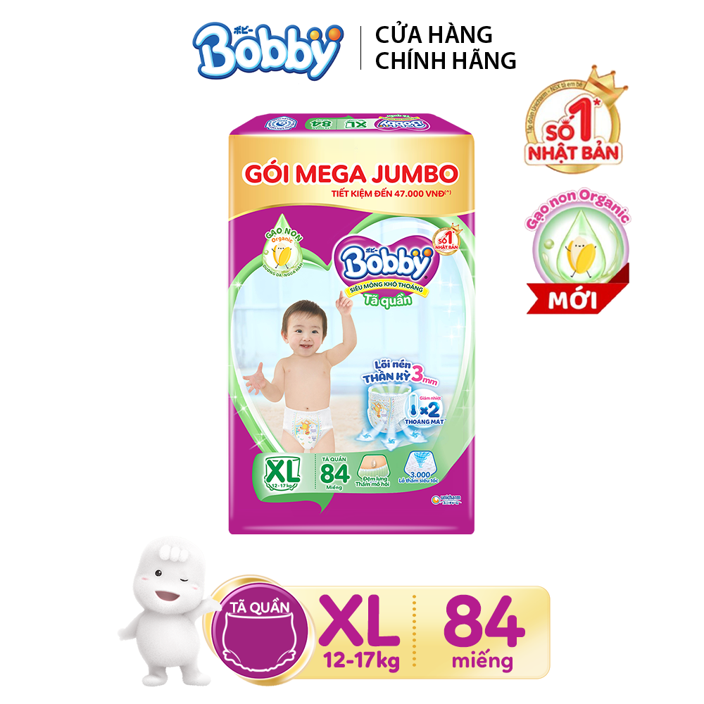 Combo 2 Tã/bỉm quần Bobby 3mm Gạo non XL84