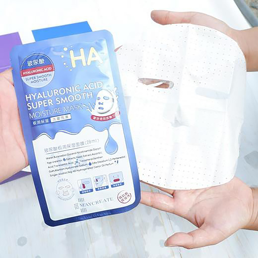 Bộ 20 miếng mặt nạ đắp mặt siêu cấp ẩm MayCreate HA Xanh Hyaluronic Acid Super Smooth Moisture Mask Xanh hoặc Tím [mask HA] nội địa Trung