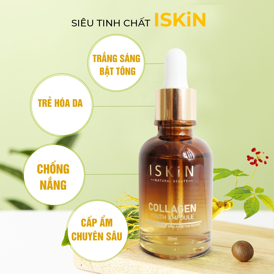 SERUM DƯỠNG TRẮNG, CẤP ẨM VÀ TRẺ HÓA DA ISKIN - COLLAGEN YOUTH AMPOULE KOREA 30ml