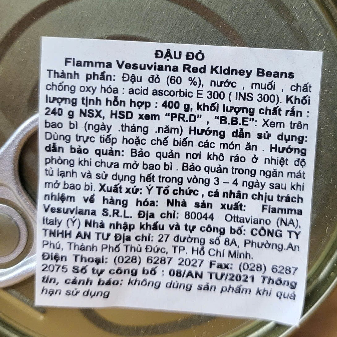FIAMMA - Lon 400g - ĐẬU ĐỎ ĐÓNG HỘP / Ý / VESUVIANA Red Kidney Beans (HALAL)