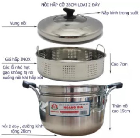 NỒI HẤP 2 ĐÁY HOÀNG GIA INOX 304