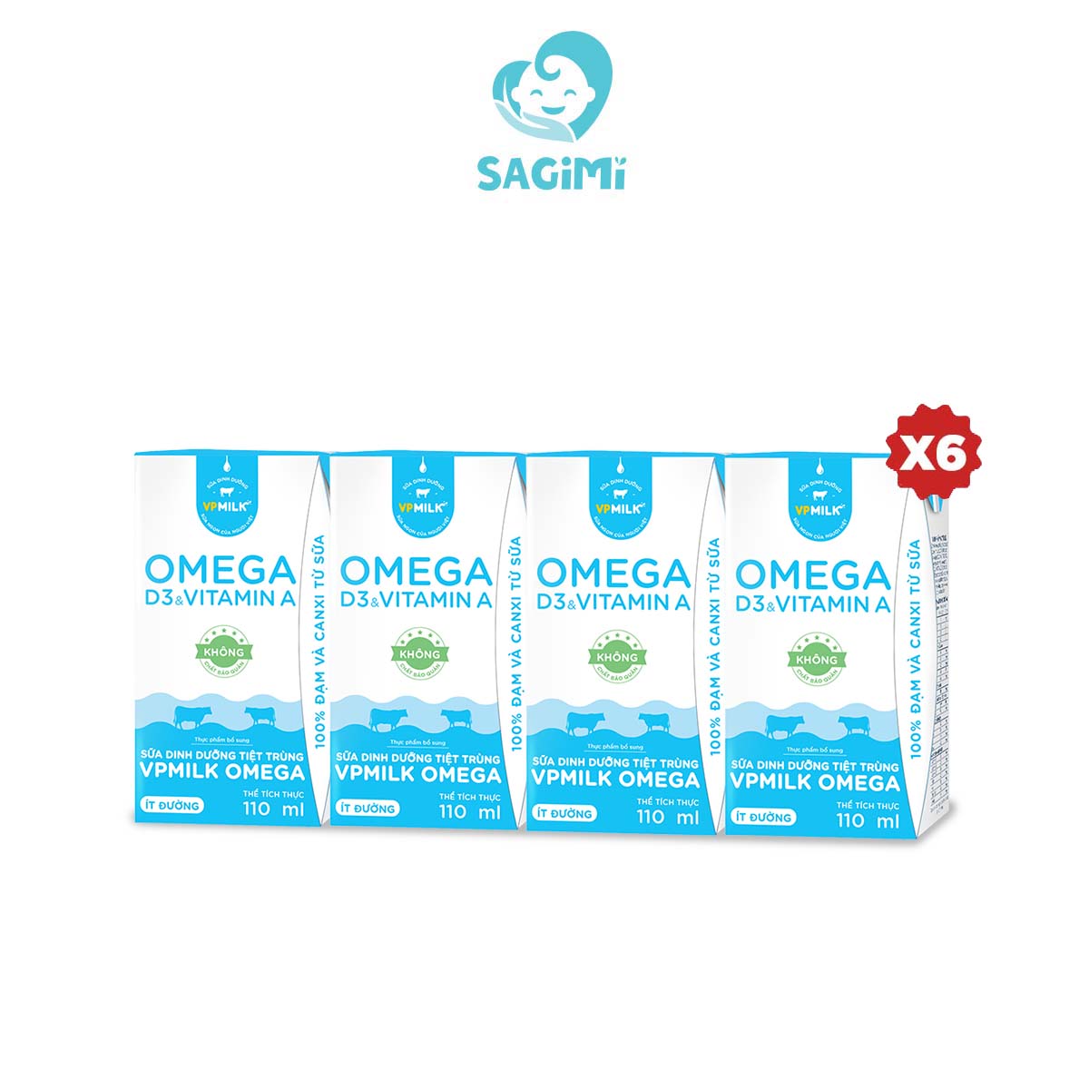   24 HỘP  Sữa Dinh Dưỡng Tiệt Trùng VPMilk Omega ÍT ĐƯỜNG dạng hộp 110ml - cho bé trên 1 tuổi 