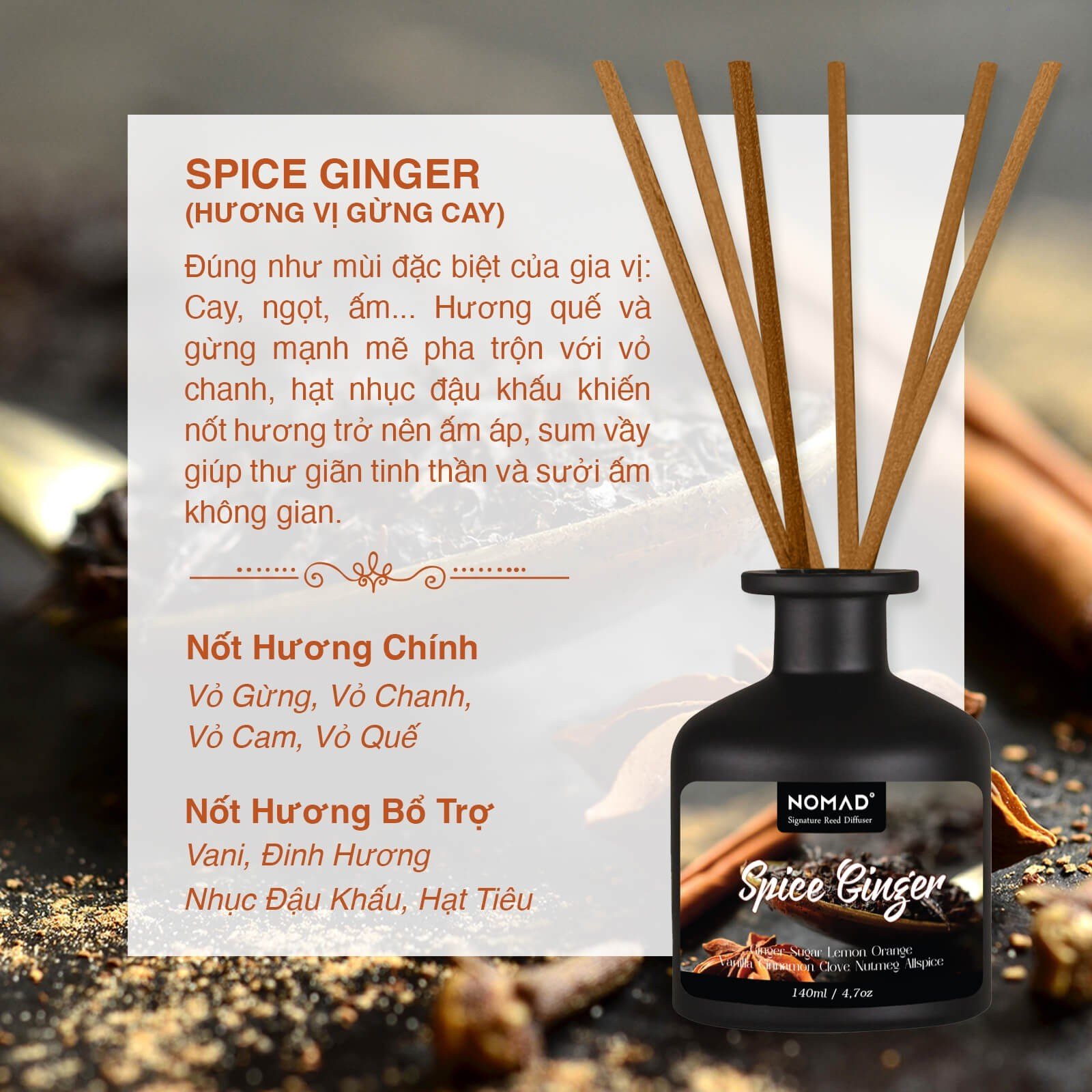 Bộ Tán Hương Que Mây Nomad Reed Diffuser 140ml - Campfire