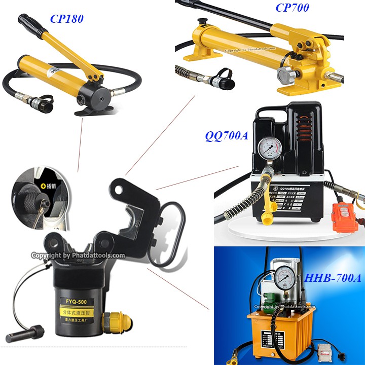 Đầu ép cốt thủy lực fyq500 kèm bơm cp180-phạm vi ép 16-500mm2