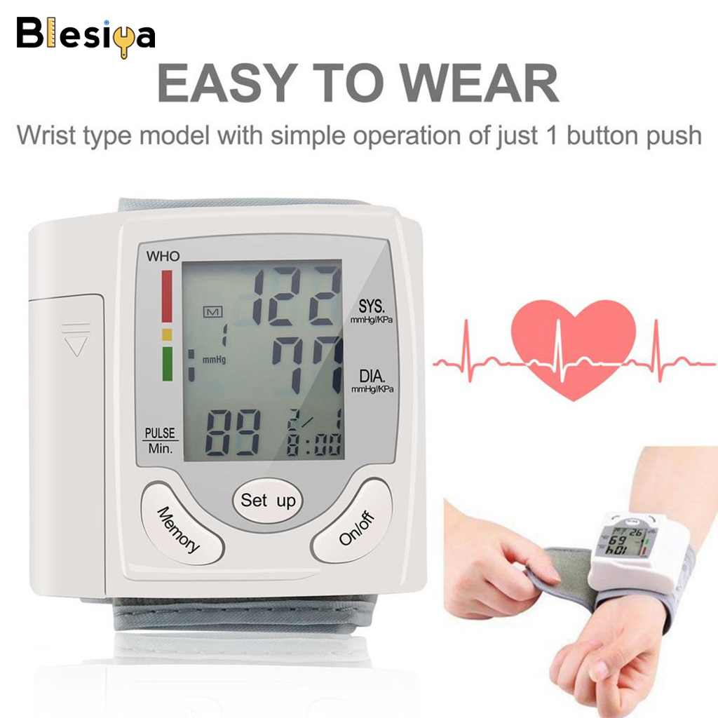 Blesiya New Digital Wrist Blood Pressure Monitor LCD Heart Rate Pulse Measure Machine