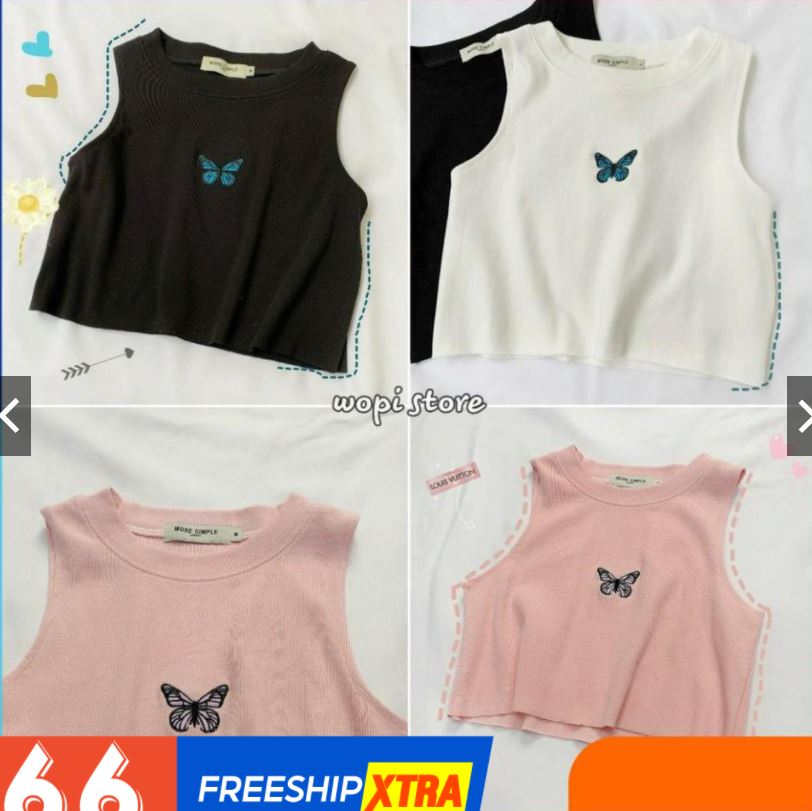 Áo 3 lỗ Crop-Top in hình con bướm