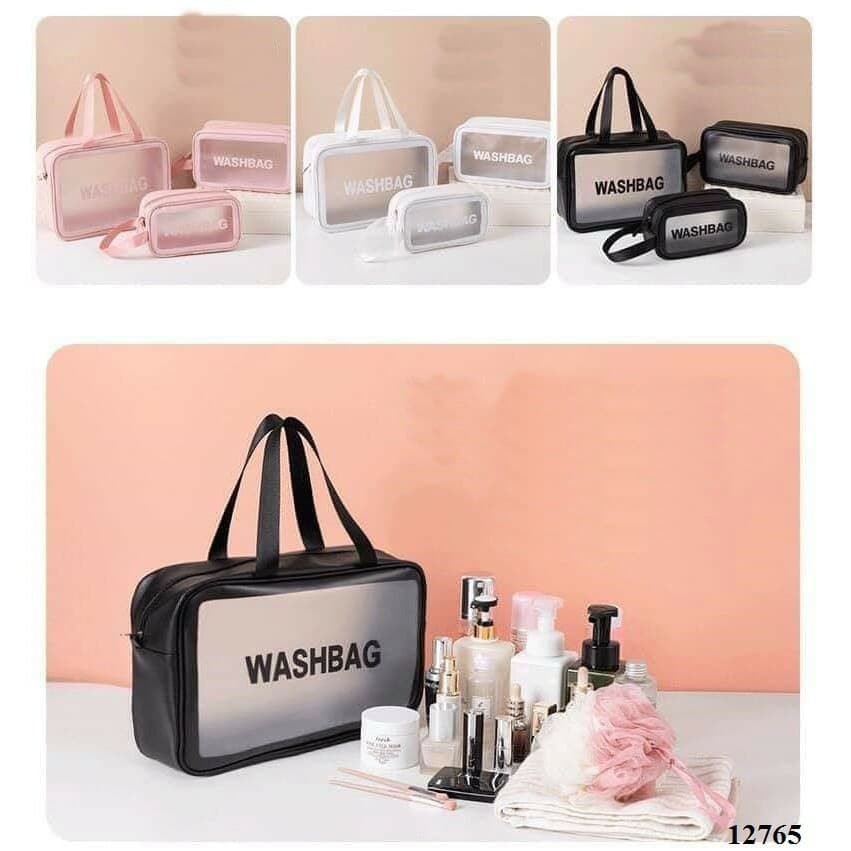 SET 3 Túi đựng mỹ phẩm du lịch bằng nhựa PVC trong suốt WAHSBAG