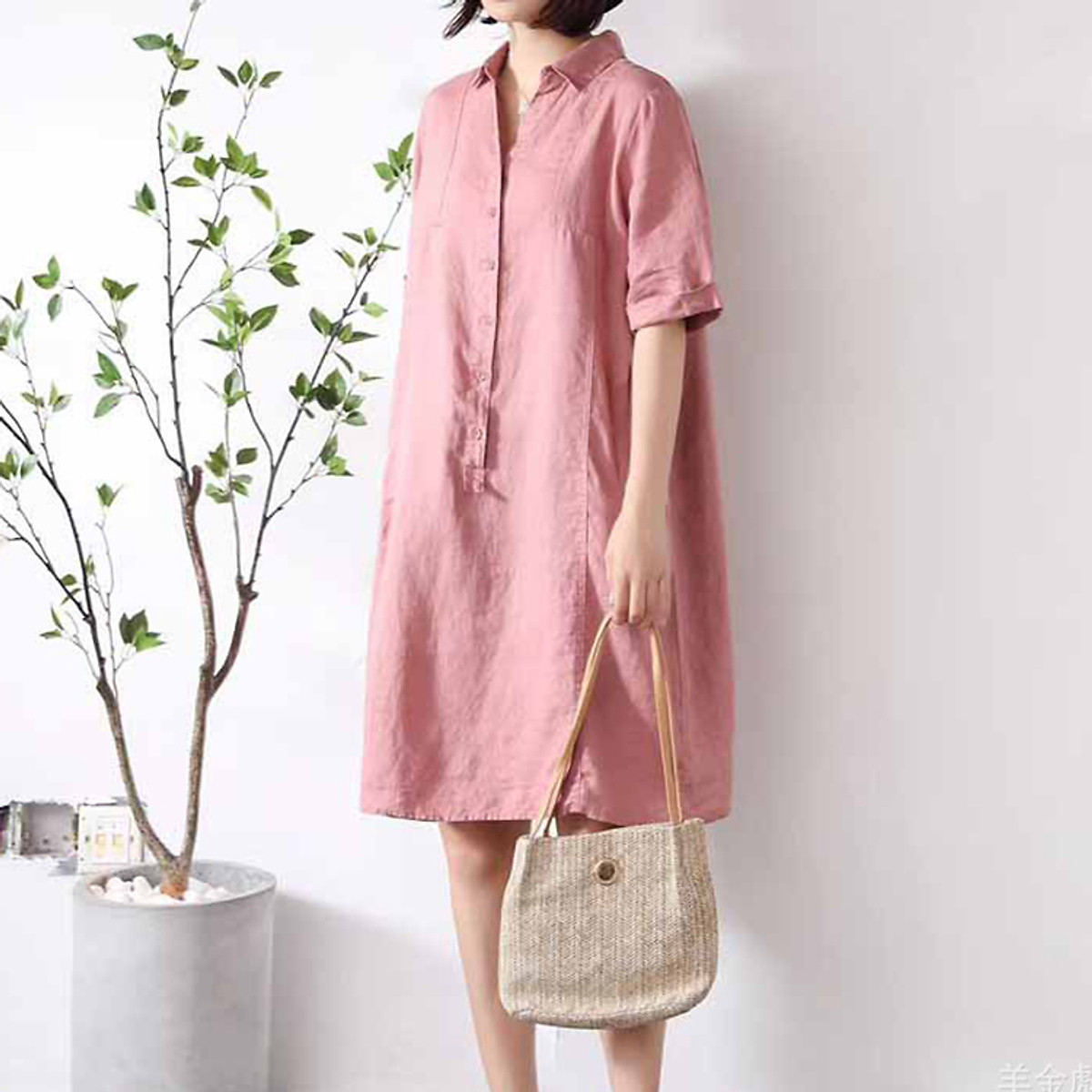 Đầm Suông Linen Nữ LAHSTORE Cổ Đức Túi Bổ Cơi Không Kén Dáng Mặc ...