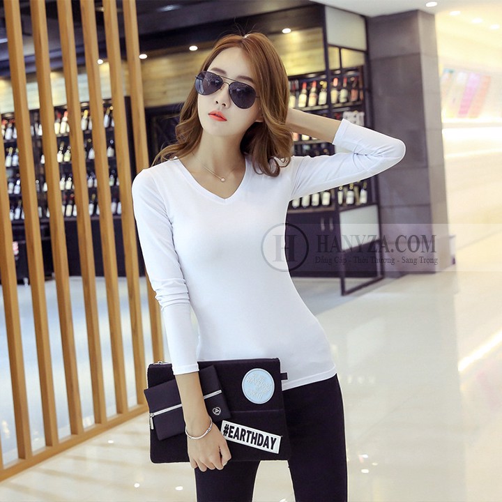 ÁO THUN CỔ TIM TAY DÀI - ÁO THUN THÁI CO GIÃN 4 CHIỀU
