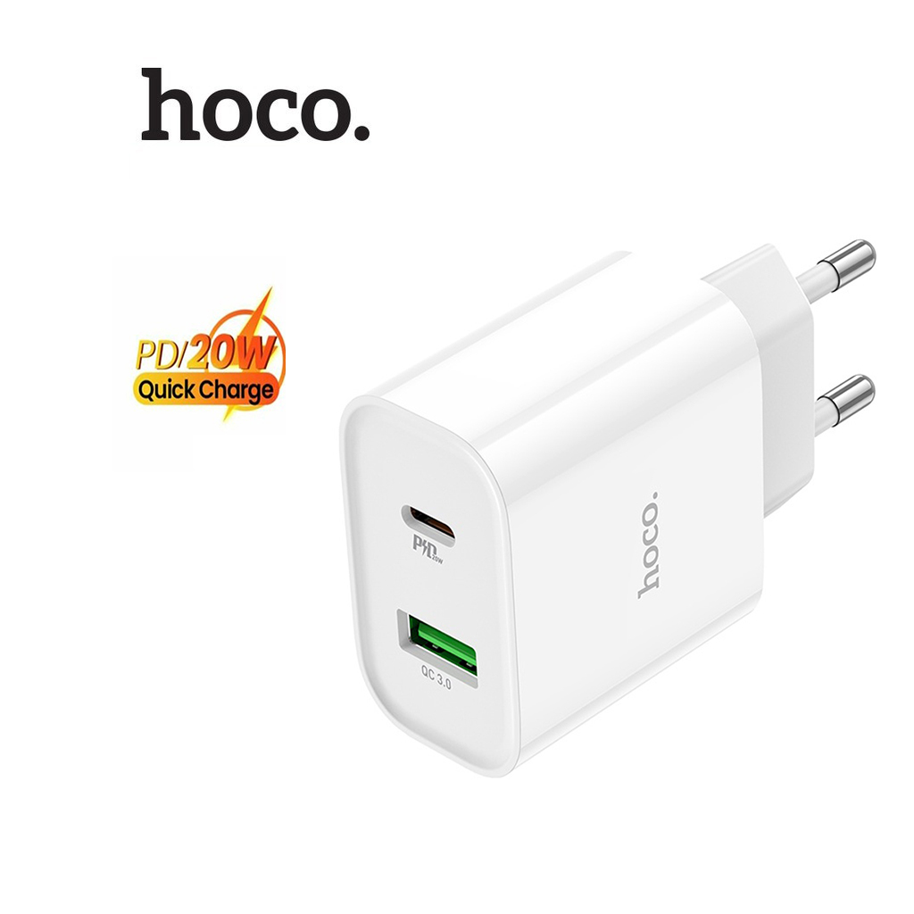 Củ sạc nhanh pd20w hoco c80a plus cổng type-c / usb hỗ trợ qc3.0 chân tròn