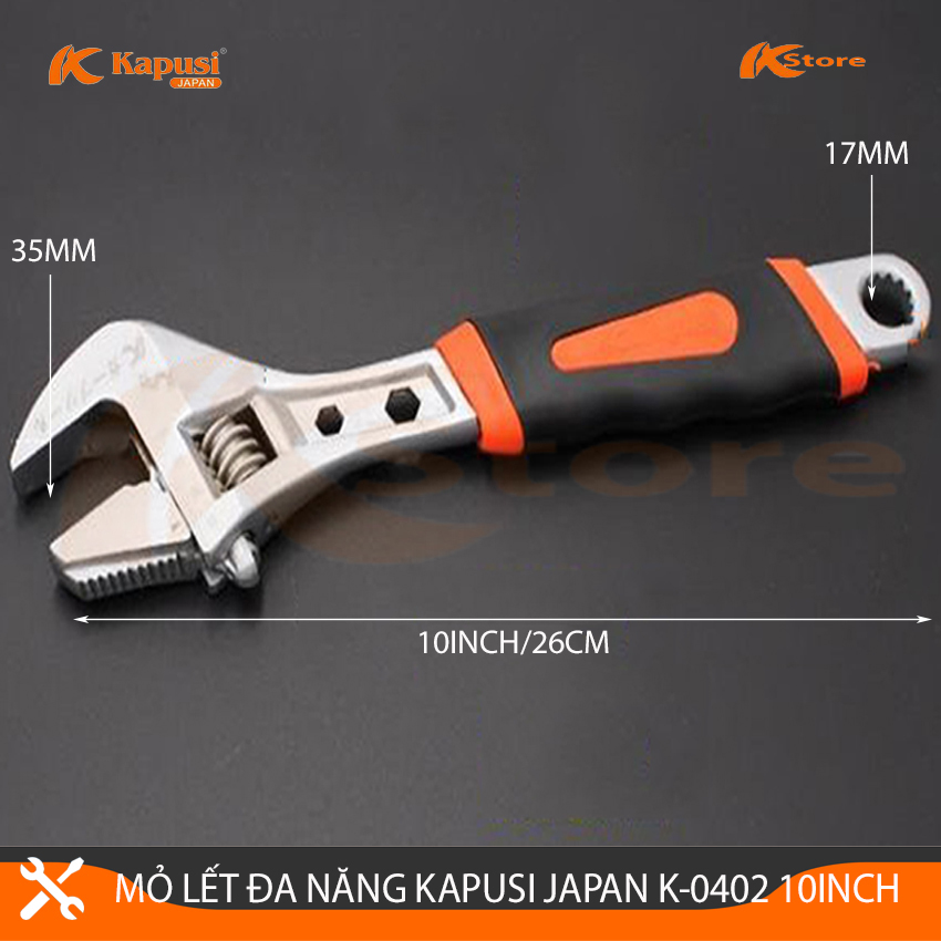 MỎ LẾT ĐA NĂNG KAPUSI JAPAN K-0402 10INCH/26CM, MỎ LẾT VẶN ĐAI ỐC - MỞ ỐNG NƯỚC