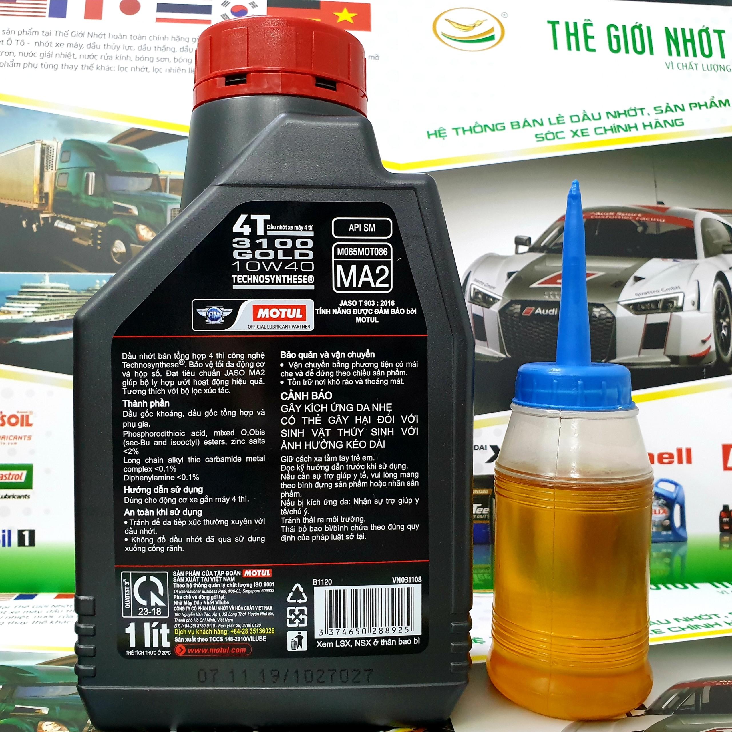 [HCM][1 LÍT 1] Motul 3100 Gold 10w40 1L1 Nhớt bán tổng hợp cho xe số