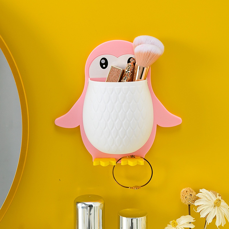 Kệ treo tường đa năng kệ dán tường hình chim cánh cụt đựng đồ cá nhân mỹ phẩm bàn chải dễ thương
