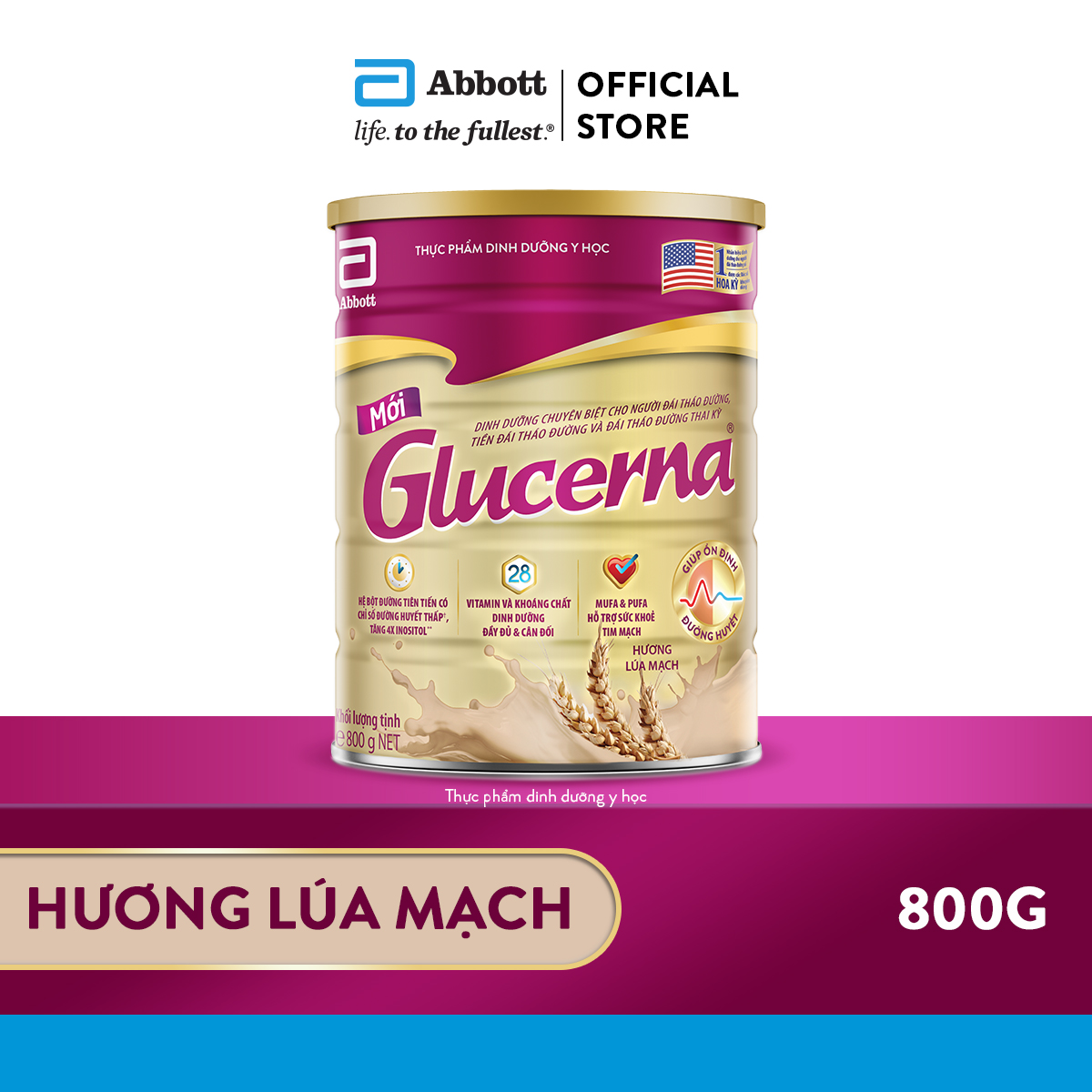 [CHỈ 20H 04-08.05 QUÀ TẶNG CHO ĐH 1500K-SLCH] Sữa bột Glucerna hương lúa mạch 800g