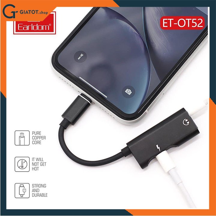 Jack chuyển 2in1 Lightning Earldom OT52 (1 cổng Lightning + 1 cổng 3.5mm)