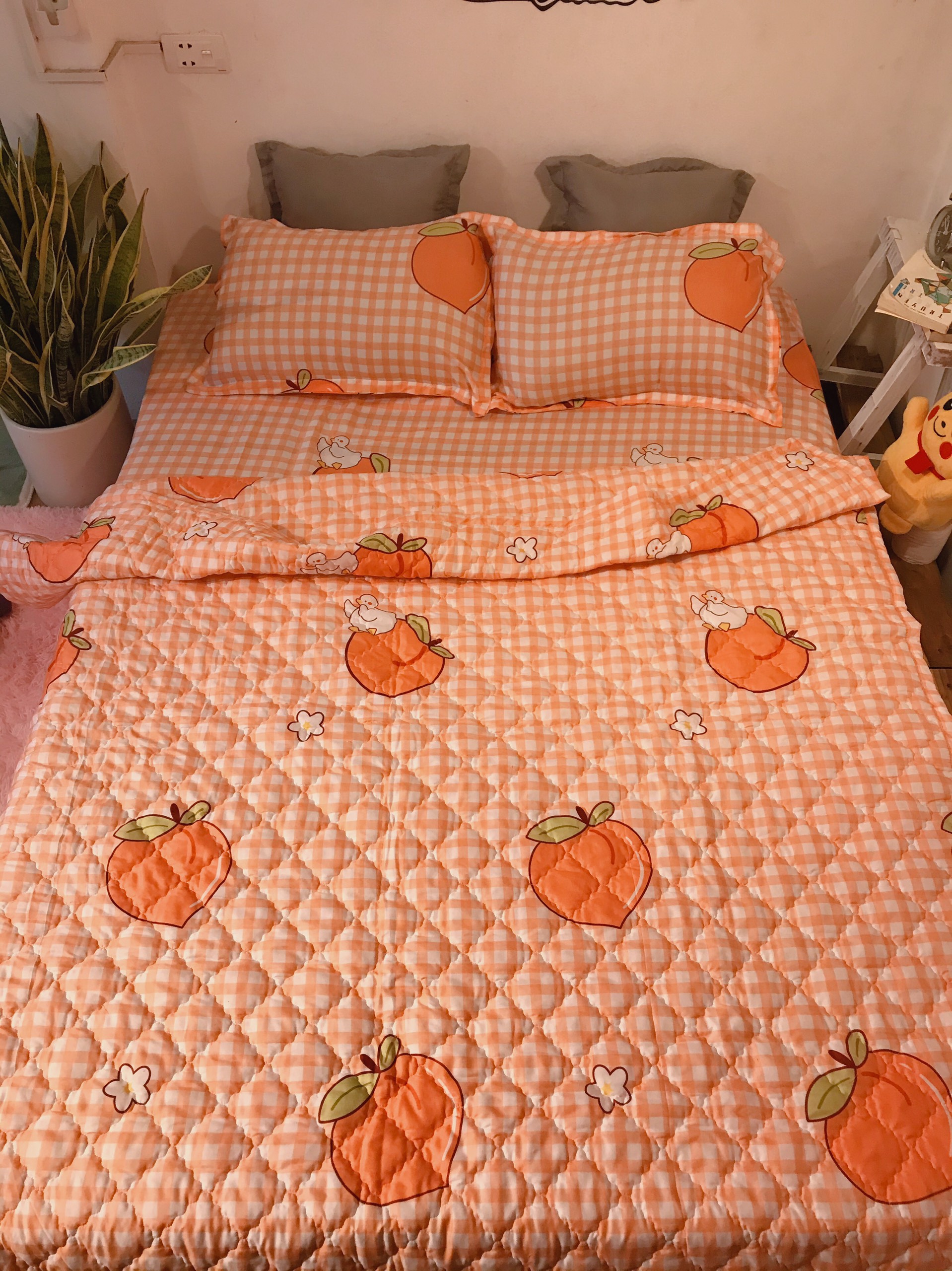 Bộ Chăn Ga Gối , Đào Cam , Chất Liệu Bền Đẹp, Không Phai, Không Xù, Mẫu Mã Kích Cỡ Đa Dạng