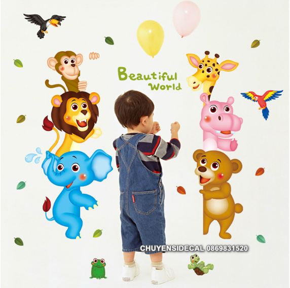 [HCM]Decal trang trí tường - Động Vật Vui Chào