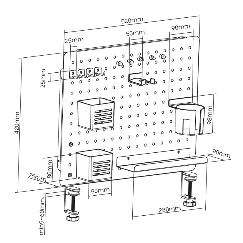 Bảng treo đồ Pegboard HyperWork PG 02 - Hàng Chính hãng