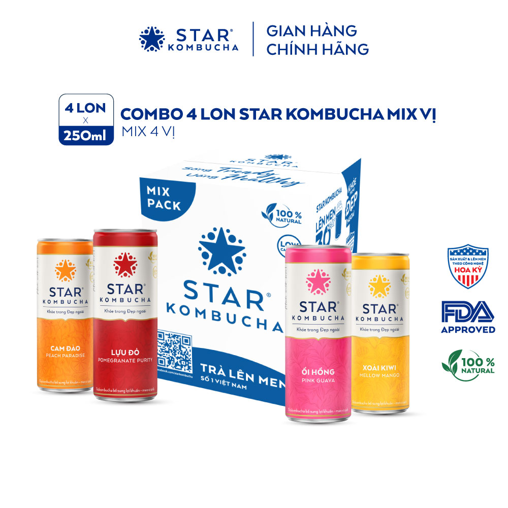 [GIFT] Combo 4 lon mix vị Star Kombucha (250ml/lon)