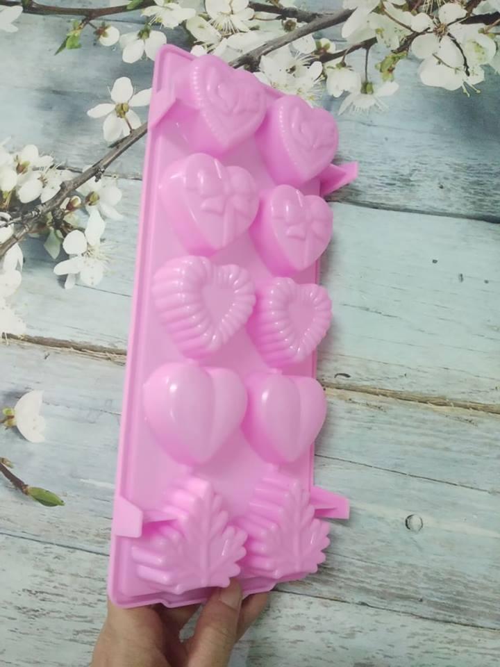 KHUÔN LÀM ĐÁ THẠCH RAU CÂU TIM LÁ 10 Ô